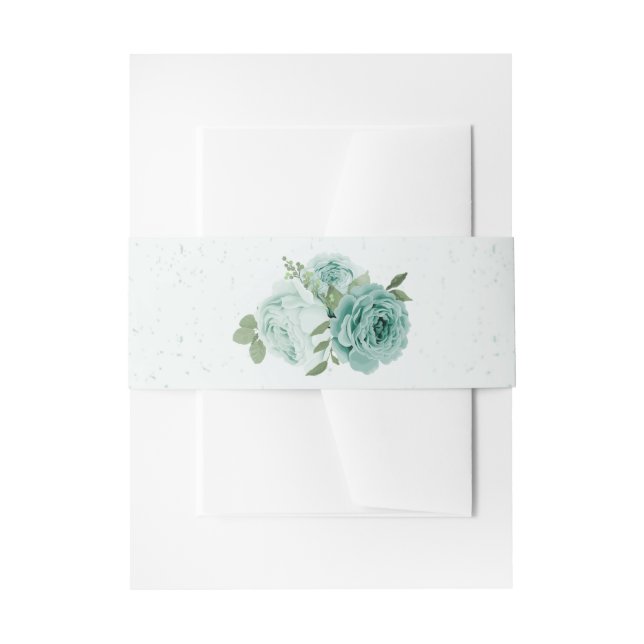 romantic blue flowers greenery wedding invitation belly band (Front Example)