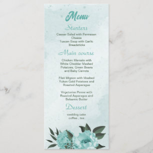 Romantic blue flowers greenery wedding menu
