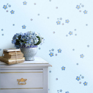 Romantic Blue Forget-Me-Not Watercolor Floral  Wallpaper