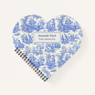 Romantic Blue French Vintage Toile de Jouy Heart Notebook