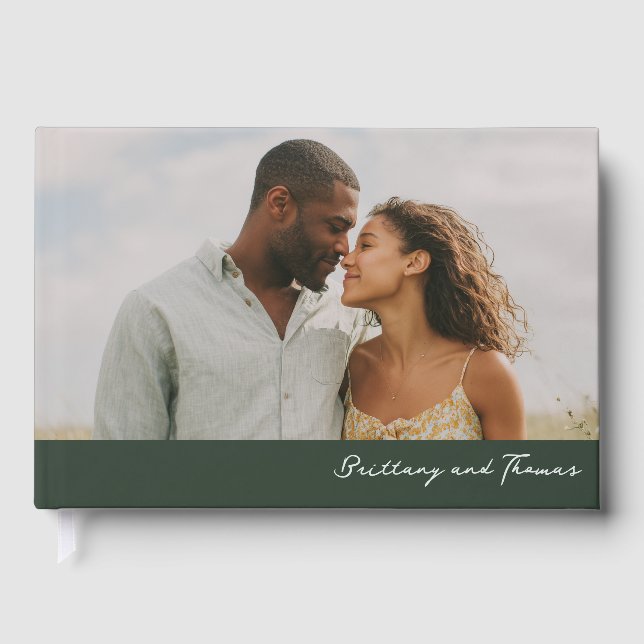 Romantic Blue Green Photo Guest Book (Front)