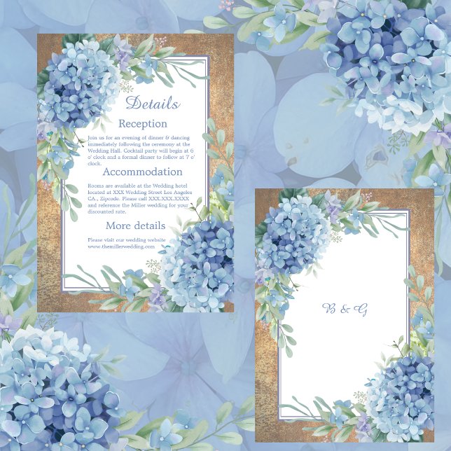 Romantic Blue Hydrangea Monogram wedding  Enclosure Card (Creator Uploaded)