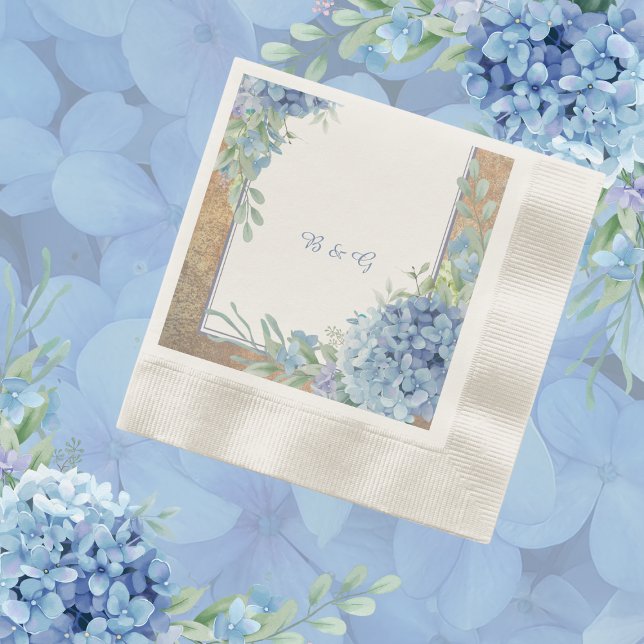 Romantic Blue Hydrangea Monogram wedding Napkin (Creator Uploaded)