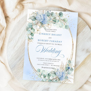 Romantic Blue Hydrangea Wheat Botanical Wedding  Invitation