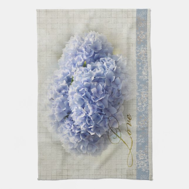 Romantic Blue Hydrangeas Tea Towel (Vertical)