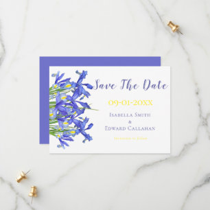 Romantic Blue Irises Floral Watercolor Wedding Save The Date