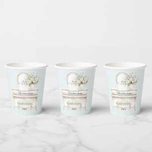 Romantic Blue life dream Piano White Roses Wedding Paper Cups