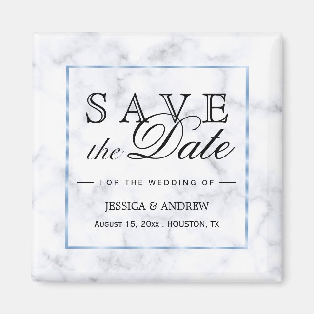 Romantic Blue Marble Wedding Magnet (Front)