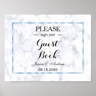 Romantic Blue Marble Wedding Poster