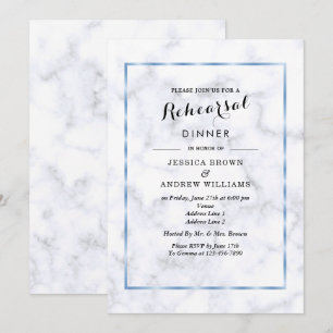 Romantic Blue Marble Wedding Rehearsal Dinner Invitation