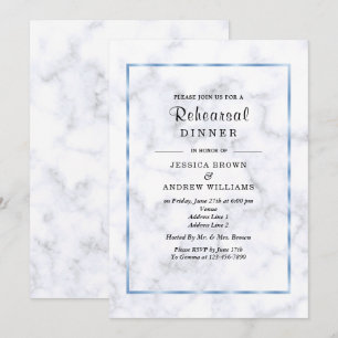 Romantic Blue Marble Wedding Rehearsal Dinner Invitation