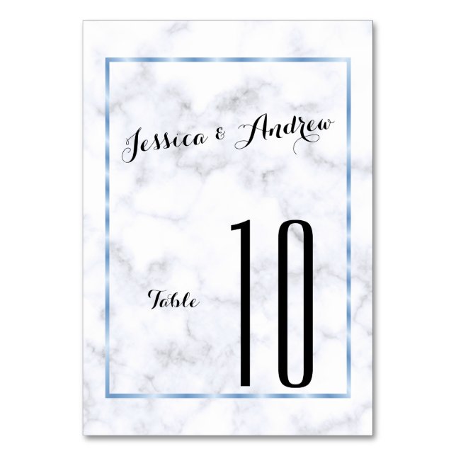 Romantic Blue Marble Wedding Table Number (Front)