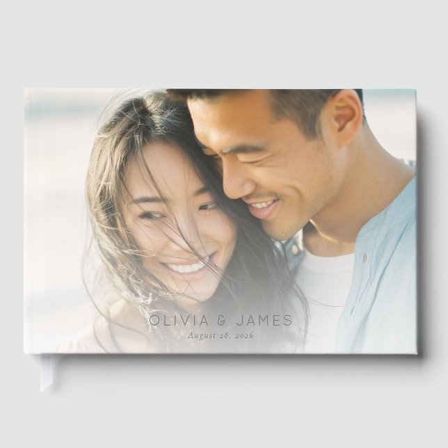 Romantic Blue Minimalist Photo Guest Book (Front)