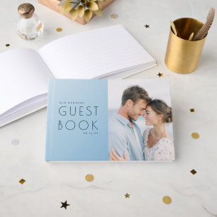 Romantic Blue Minimalist Photo Guest Book