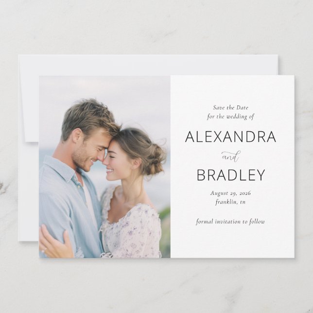 Romantic Blue Minimalist Photo Save The Date (Front)