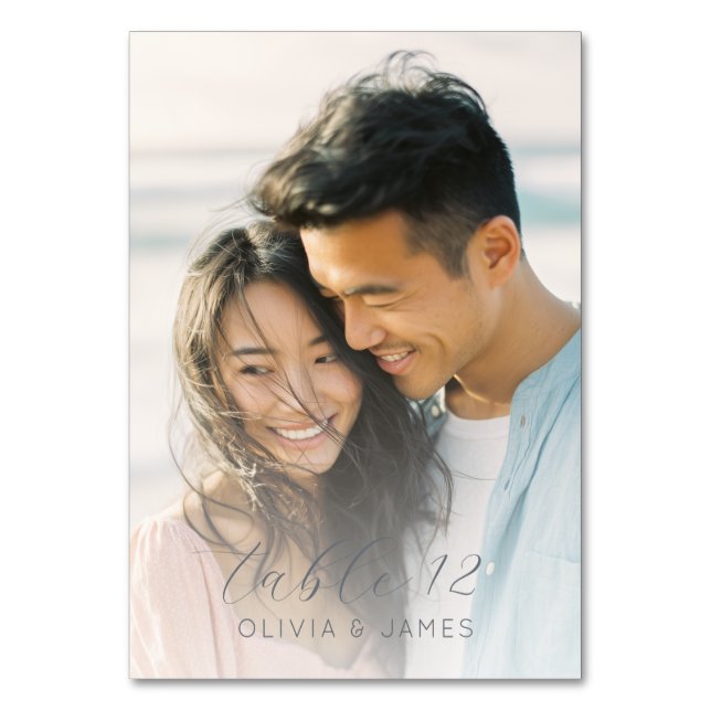 Romantic Blue Minimalist Photo Table Number (Back)