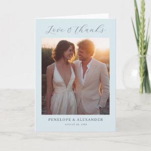 Romantic Blue Minimalist Photo Thank You Card