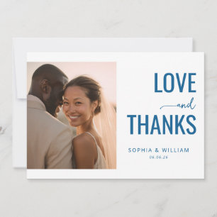Romantic Blue Minimalist Photo Thank You Card