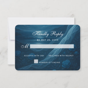 Romantic Blue Moonlit Beach Floral Wedding RSVP Card