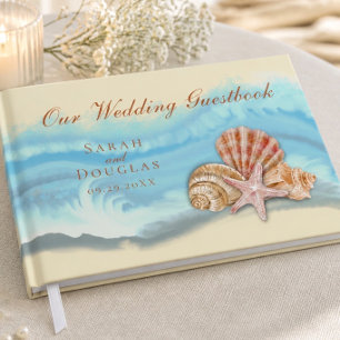 Romantic Blue Ocean Wave and Seashells Guest Book
