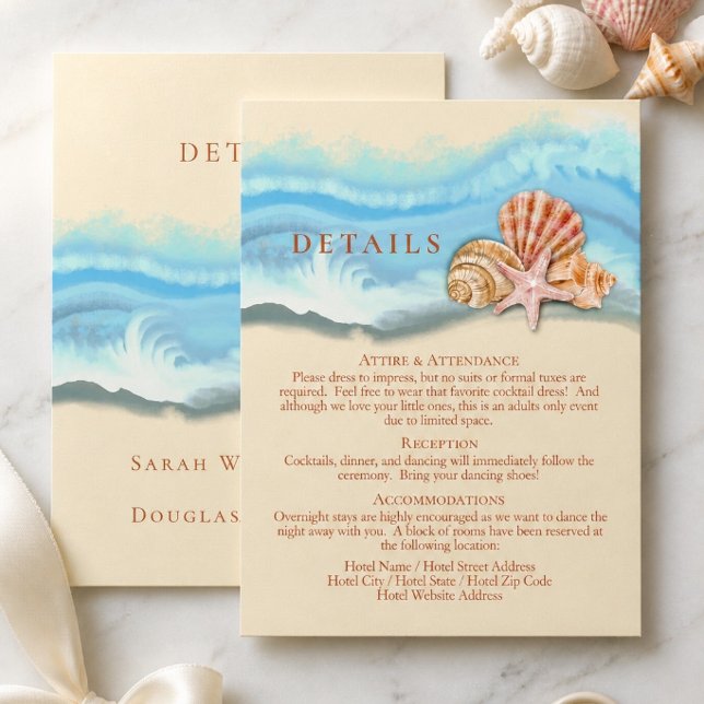 Romantic Blue Ocean Wave & Seashells Details Card (Creator Uploaded)