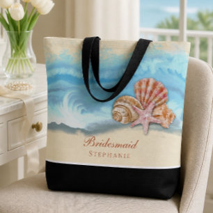 Romantic Blue Ocean Wave & Seashells Wedding Tote Bag