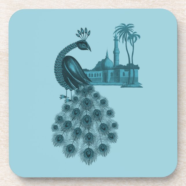 Romantic Blue Peacock Coaster (Front)