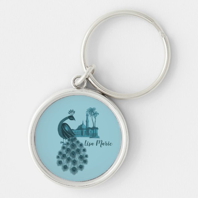 Romantic Blue Peacock Key Ring (Front)