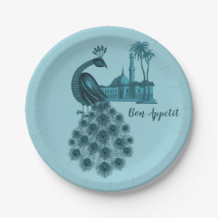 Romantic Blue Peacock Paper Plate