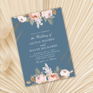 Romantic Blue Peonies Wedding Invitation
