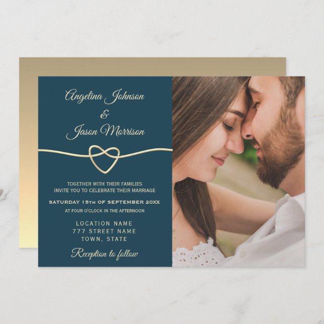 Romantic Blue Photo Wedding Invitation (Front/Back)