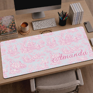 Romantic Blue Pink Vintage French Toile De Jouy Desk Mat