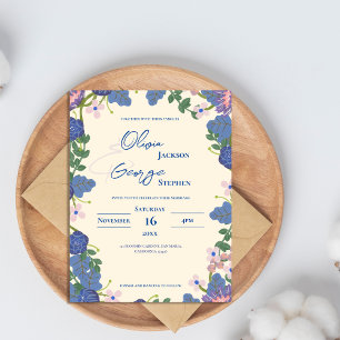 Romantic Blue & Purple Floral Wedding Invitation Postcard