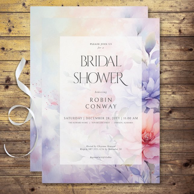 Romantic Blue Purple & Pink Floral Bridal Brunch Invitation (Romantic Blue Purple & Pink Floral Bridal Shower Invitation)