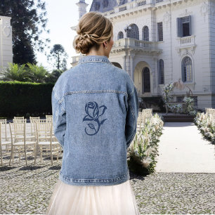 Romantic Blue Regency Gay Botanical Silhouette Denim Jacket