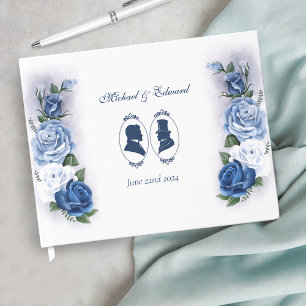 Romantic Blue Regency Gay Botanical Silhouette Guest Book