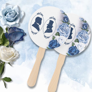 Romantic Blue Regency Gay Botanical Silhouette  Hand Fan
