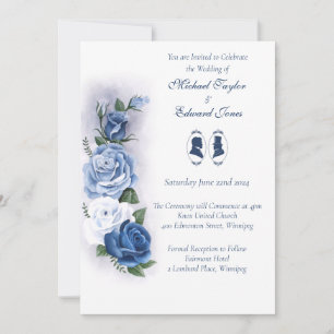 Romantic Blue Regency Gay Botanical Silhouette Invitation