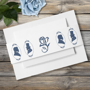 Romantic Blue Regency Gay Botanical Silhouette Invitation Belly Band