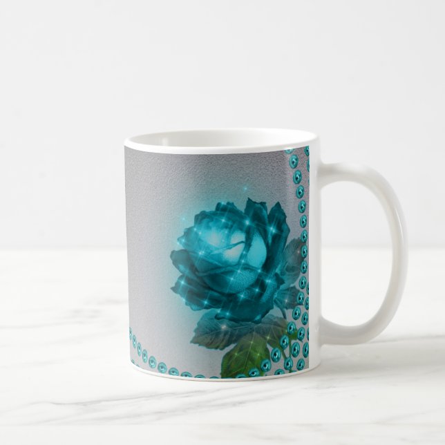Romantic Blue Rose Pearls Personalise Coffee Mug (Right)