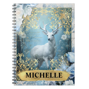 Romantic Blue Roses and Deer Fantasy Notebook