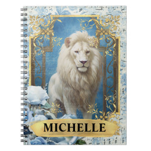 Romantic Blue Roses and Lion Fantasy Notebook