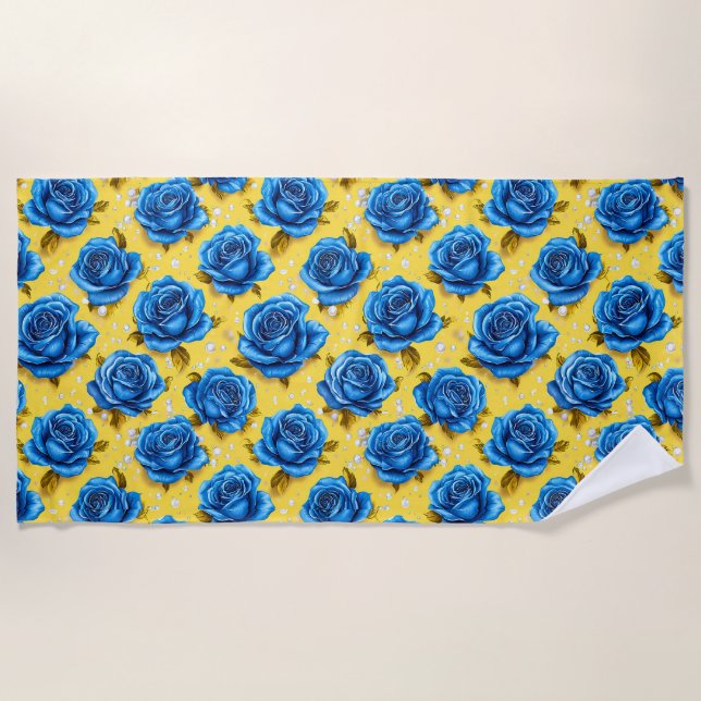 Romantic Blue Roses Modern Flower 🌹 Beach Towel (Front)