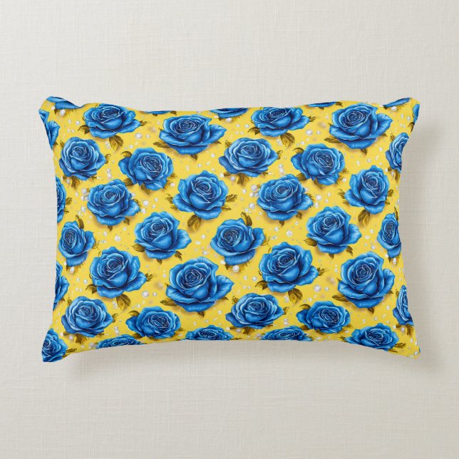 Romantic Blue Roses Modern Flower 🌹 Decorative Cushion (Front)