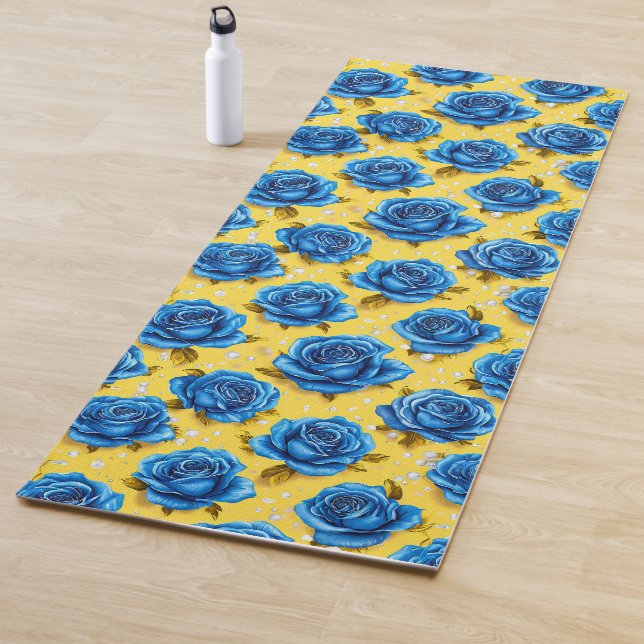 Romantic Blue Roses Modern Flower 🌹 Yoga Mat (In Situ)