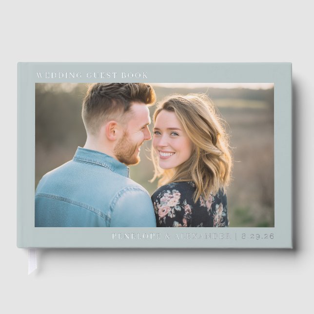 Romantic Blue Rustic Photo Guest Book (Front)