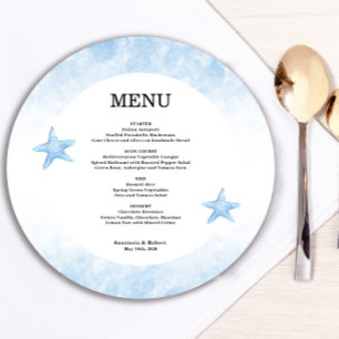 Romantic Blue Sea Round Menu Card