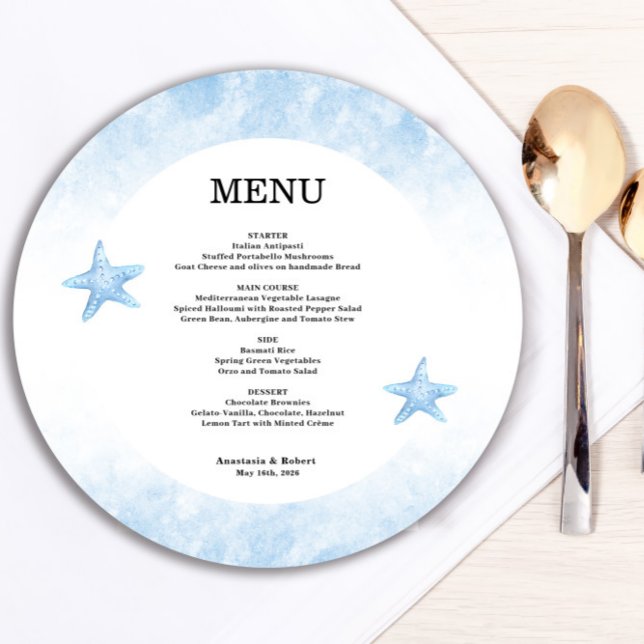 Romantic Blue Sea Round Menu Card (Creator Uploaded)