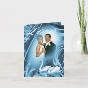 Romantic Blue Swan Love Wedding Photo Thank You