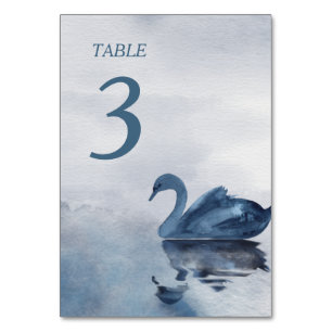 Romantic Blue Swan Wedding Table Number